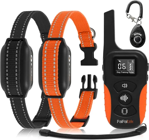 Vista 10 de Collar de entrenamiento para perros sin golpes con control remoto de 3300 pies, collar de perro vibratorio humano, 3 modos ultrasónico, pitido