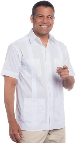 Vista 2 de Camisa básica tradicional de mezcla de algodón cubano Guayabera. Talla M Color blanco blanco, Blanco