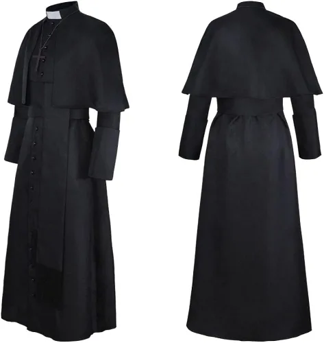Vista 2 de Disfraz de túnica para hombre, disfraz medieval de monje sacerdote renacentista, cosplay