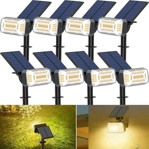 Vista 9 de WENATY 102 luces LED solares para exteriores, resistentes al agua, focos solares para exteriores con 4 modos de luz, foco solar de paisaje