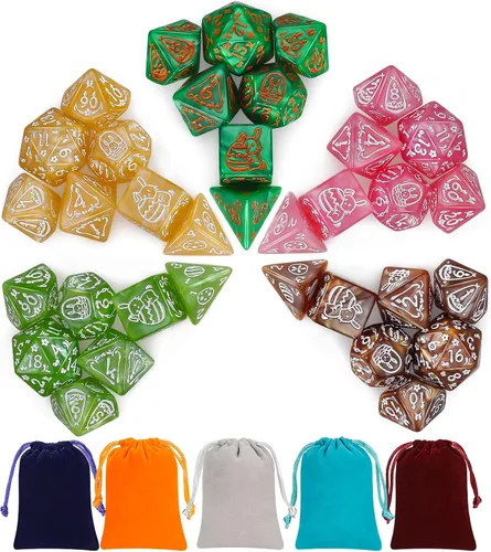 Vista 19 de CiaraQ Juego de dados poliédricos - Dados para juegos de rol DND para Calabozos y Dragones, juego de mesa RPG, doble color, 35 piezas Diseño