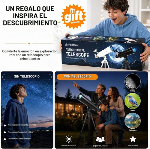 Vista 7 de Telescopio para adultos y niños de alta potencia de 3.543 in de Negro
