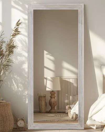 Vista 11 de Espejo de longitud completa, espejo de madera de 71" × 32" con soporte, espejo de piso de madera, espejos de pie de gran tamaño, espejos de pared