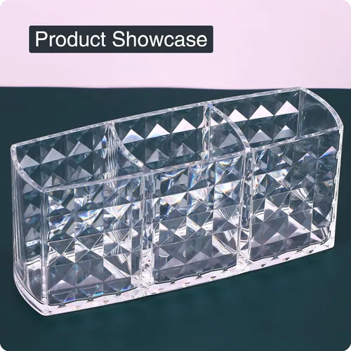 Vista 8 de MOSIKER Soporte para brochas de maquillaje para tocador, acrílico transparente, pequeño, compacto, delineador de labios, delineador de labios