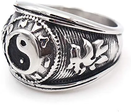 Vista 3 de JAJAFOOK Tai Chi Yin Yang - Anillo de equilibrio de acero inoxidable para hombre