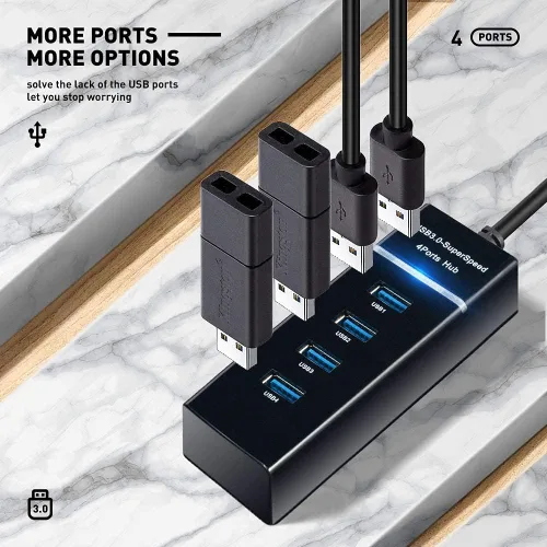 Vista 5 de Adaptador multipuerto dividido de concentrador USB - Divisor USB 3.0 para múltiples puertos a laptop, expansor de puerto A múltiple USB para PS4