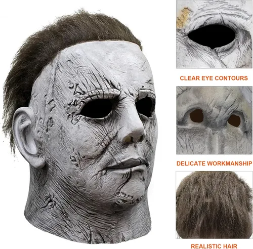 Vista 2 de Michael Myers Máscara de látex natural para Halloween máscara de miedo de Michael Myers máscara realista de Michael Myers para adultos y hombres