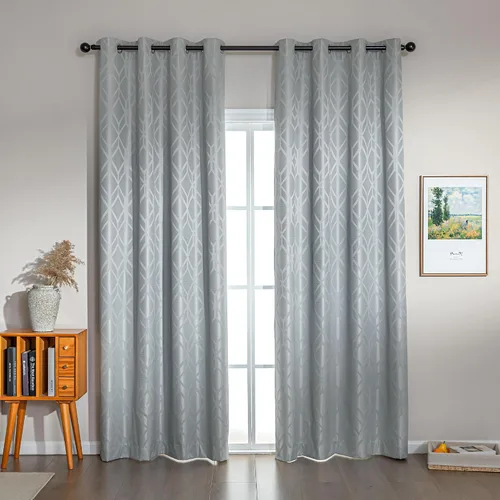 Vista 9 de Amazon Basics Cortinas Jacquard 100% opacas de 2 piezas, cortinas para sala de estar y dormitorio, tratamiento de ventana con aislamiento térmico