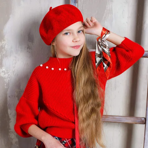 Vista 5 de Boina para mujer, boina de lana de invierno, gorro de artista francés con bufanda Skily