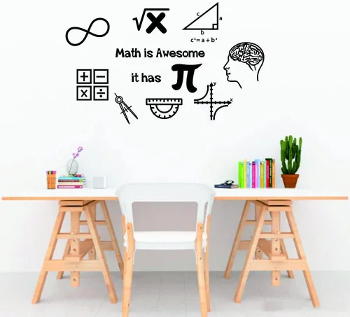 Vista 7 de Calcomanía de pared Math is Awesome Math is Awesome - Calcomanías de vinilo extraíbles para estudiantes de aula, símbolos de matemáticas, murales