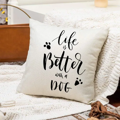 Vista 2 de Ogiselestyle Funda de cojín única Life is Better with A Dog Lover con cita para sofá, decoración sencilla del hogar, funda de almohada de 18 x 18