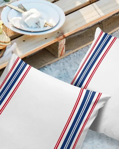 Vista 2 de Outdoor Waterproof Throw Pillow Cover American Independence Day Decorative Pillows Cushion Covers Blue Red White Stripes 2 Pack Pillow Cases for