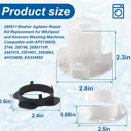 Vista 2 de 285811 Kit de reparación de agitador de lavadora de repuesto para lavadoras Whirlpool y Kenmore, compatible con AP3138838, 2744, 285746, 285811VP