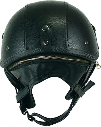 Vista 2 de Casco de cuero para motocicleta, casco de media cara, con certificado por DOT, casco de motocicleta con correa ajustable para la barbilla, casco