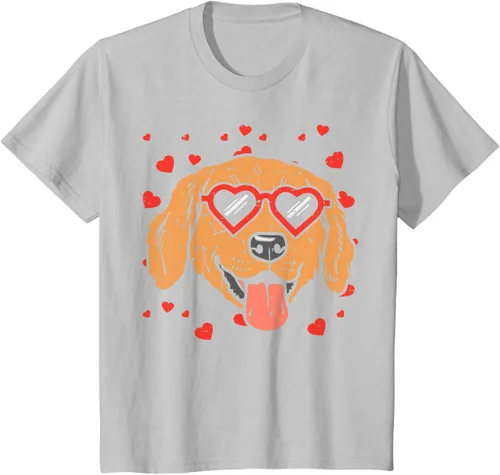 Vista 74 de Golden Retriever cara corazón gafas día de San Valentín perro regalo camiseta Negro