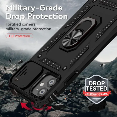 Vista 6 de Funda para iPhone 11 de 6.1 pulgadas, con protectores de pantalla y funda para cámara, [grado militar] de 16 pies. Funda a prueba de caídas con Negro