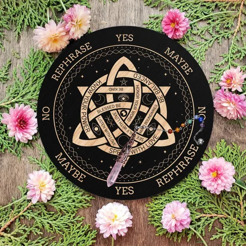 Vista 4 de ORIGACH Tablero de péndulo de nudo de 7.9 pulgadas, tablero de adivinación de brujería de madera con péndulo de radiestesia de cristal