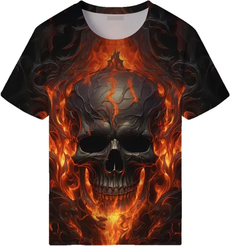 Vista 4 de Srcnhim Camiseta de verano con estampado de calavera y cielo estrellado en 3D para hombre