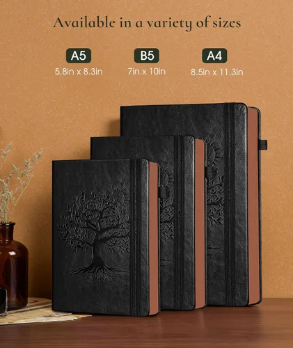 Vista 2 de Diario vintage de cuero con 300 páginas numeradas, diario rayado A4 para hombres y mujeres, diarios para escribir, cuaderno de rayas universitarias