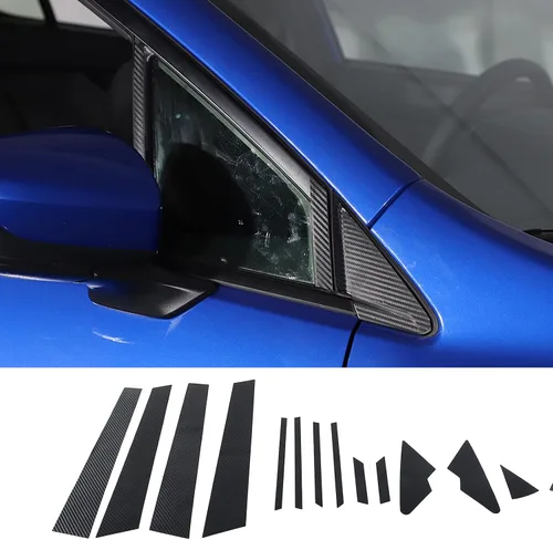Vista 3 de Calcomanía negra de fibra de carbono con textura de pilar central, compatible con Subaru WRX 2022 2023, adhesivo lateral de carrocería de automóvil