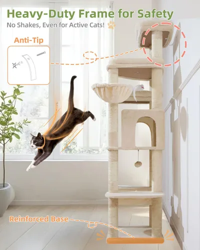 Vista 8 de Taoqimiao - Árbol para gatos de 71 pulgadas para gatos grandes de 20 libras +, 3 perchas gigantes, torre de árbol para gatos de varios niveles