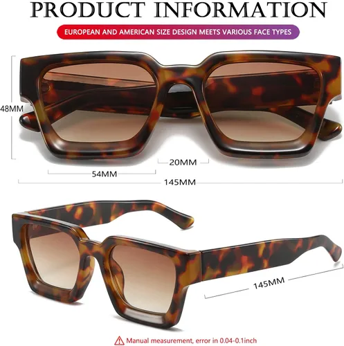 Vista 181 de AIEYEZO Gafas de sol cuadradas para mujeres y hombres, gafas de sol cuadradas con montura gruesa, estilo de diseñador simple