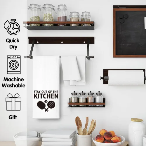 Vista 5 de RZHV Toalla de cocina con texto en inglés "Stay Out of the Kitchen", divertida toalla de platos de pickleball regalo para mujeres, hermanas, amigas