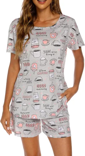 Vista 22 de ENJOYNIGHT - Conjunto de pantalones cortos de pijama para mujer, pijamas de algodón para verano, ropa de dormir con bolsillos Negro