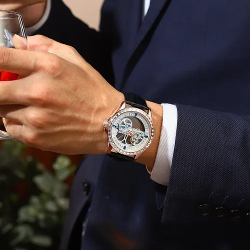 Vista 3 de B BINGER Men's Automatic Watch Unisex Skeleton Mechanical Neutral Rock Crystal Wristwatch