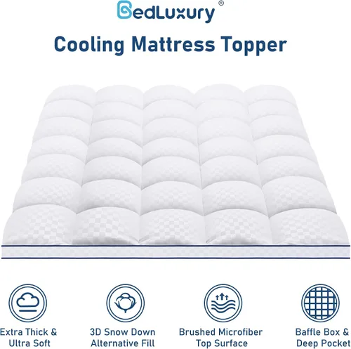 Vista 2 de Extra Thick Mattress Topper Queen PillowTop Mattress Pad Cover for Pressure Relief Down Alternative Overfilled Plush Soft with 8-21 Inch Deep Pocket