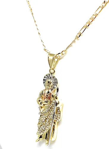 Vista 5 de Fran & Co. Jewelry Collar con colgante de San Judas, chapado en oro, blanco y plateado en oro, 24.0in, San Judas Tadeo Medalla Cadena Oro Laminado