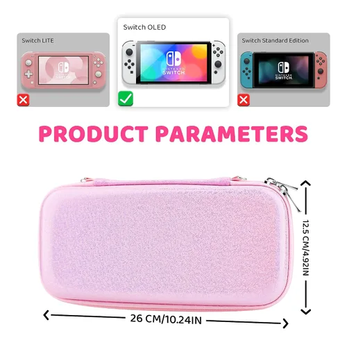 Vista 6 de Glitter Pink Carrying Case for Nintendo Switch OLED, Hard Portable Travel Case for Switch OLED Accessories with Clear Glitter Protective Cover