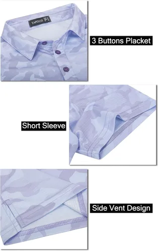 Vista 148 de TAPULCO Camisetas tipo polo de secado rápido para hombre, diseño de camuflaje, atléticas, ligeras, transpirables, casuales, para golf