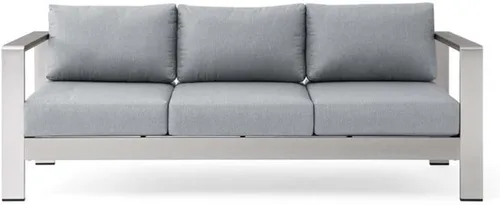 Vista 4 de Modway Sofá de aluminio y tela para patio al aire libre Shore en plata/gris