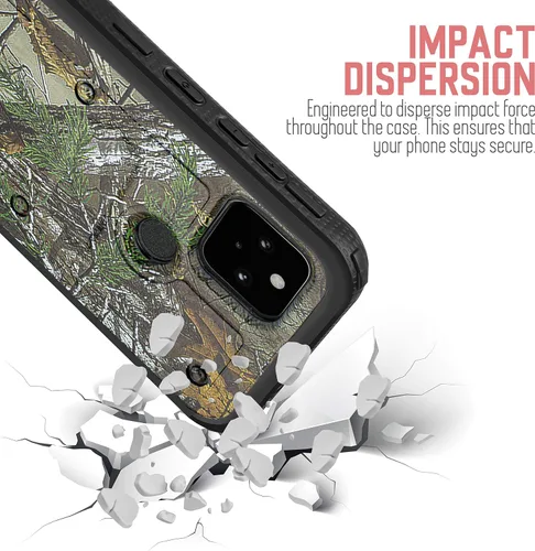 Vista 6 de Funda para Google Pixel 5 con protector de pantalla integrado, resistente a prueba de golpes, con clip para cinturón, soporte (camuflaje)