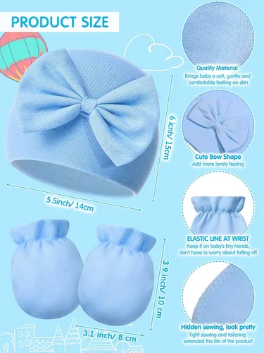 Vista 3 de Juego de 12 manoplas para bebé recién nacido, gorro de algodón, guante para bebés de 0 a 6 años