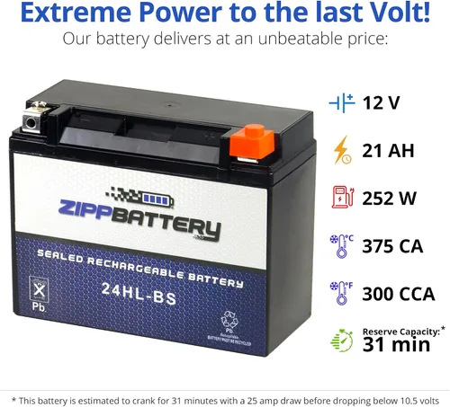 Vista 3 de ZIPPBATTERY 24HL-BS Reemplazo de batería de 12 V 27 Ah sin mantenimiento para ATV, motocicleta, motos acuáticas, scooter, UTV y más, terminal