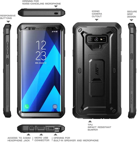 Vista 7 de SUPCASE Funda para Galaxy Note 9 con protector de pantalla (Unicorn Beetle Pro), [soporte integrado y clip para cinturón] Funda protectora Negro
