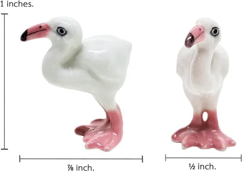 Vista 2 de WitnyStore Pequeña figura de pájaro flamenco de pie rosa y blanco de 1 pulgada de alto, hecha a mano, pájaros de cerámica, animales coloridos