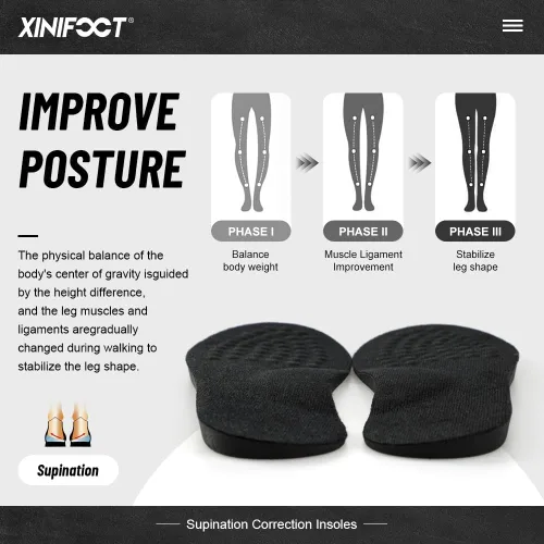 Vista 3 de XINIFOOT Plantillas ortopédicas que corrigen la postura, plantillas de zapatos de pierna tipo O/X, pronación de fascitis plantar, pies planos