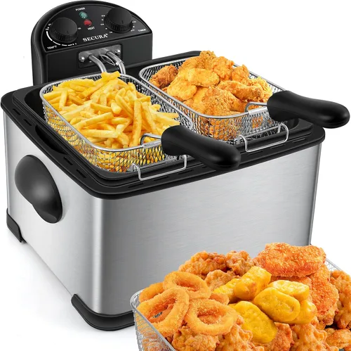 Vista 9 de Secura freidora eléctrica profunda con 3 cestas de acero inoxidable de 1700 vatios con temporizador, filtro de olor extra gratuito, 4.2 l/17 tazas