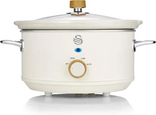 Vista 2 de Salton Swan - Olla de cocción lenta estilo nórdico con olla de cerámica extraíble, 3.5 litros (algodón blanco)