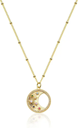 Vista 20 de Fettero - Collar con dije de oro, gargantilla en capas con moneda abierta, círculo de karma completo, luna creciente nueva, 14K oro chapado