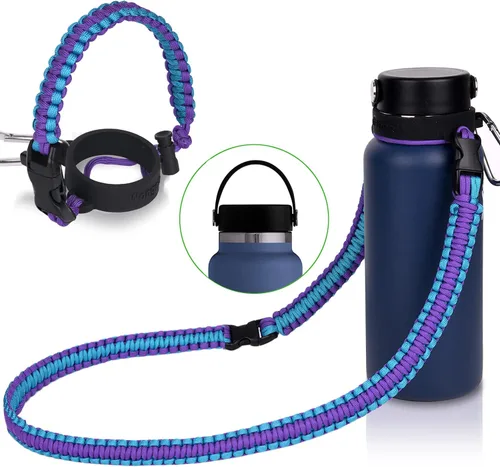 Vista 8 de Wongeto Mango de cuerda de paracaídas 2.0 con correa para el hombro compatible con Hydro Flask 2.0 correa de botella de agua de boca ancha