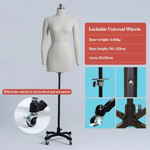 Vista 5 de Maniquí de costura ajustable con ruedas – Altura ajustable Forma S Modelo 80, pantalla de sastre estable y móvil para diseñadores y creadores de moda