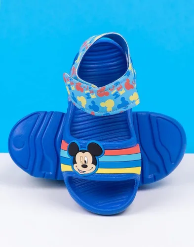 Vista 5 de Disney Mickey Mouse - Sandalias para niños Deslizadores para niños y niñas con correa de apoyo para niños pequeños Zapatos de piscina azules sin