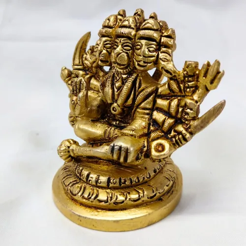Vista 4 de Estatua Panchmukhi Hanuman de latón de 2.75 pulgadas – Señor Bajrangbali de latón decorativo adoración dioses hindúes decoración figura de regalo
