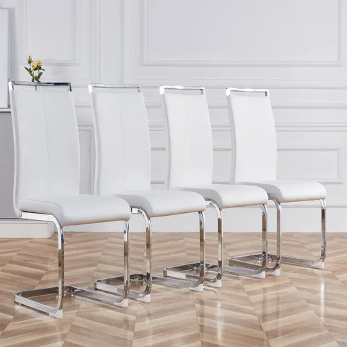Vista 8 de gopop Juego de sillas de comedor, sillas modernas de metal con asiento acolchado de piel sintética, respaldo alto y patas cromadas resistentes, Negro