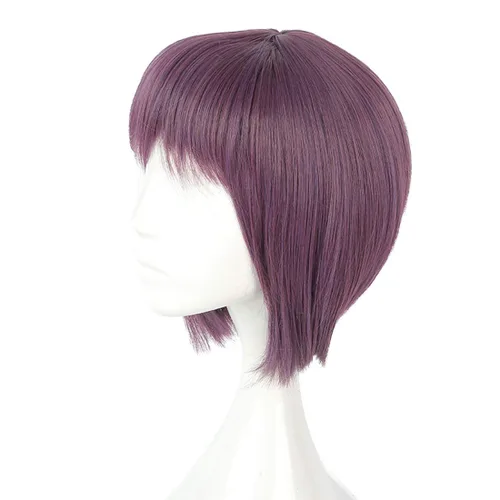 Vista 5 de Anime Ghost In The Shell Kusanagi Motoko Cosplay peluca de pelo corto recto mujeres mezcla púrpura Headwear pelucas de pelo sintético REYHS