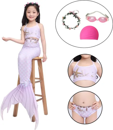 Vista 2 de Conjunto de traje de baño de sirena para niñas, 6 piezas, incluyendo cola de sirena